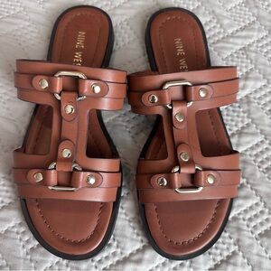 Nine West Brown Sandals with Gold Accents
